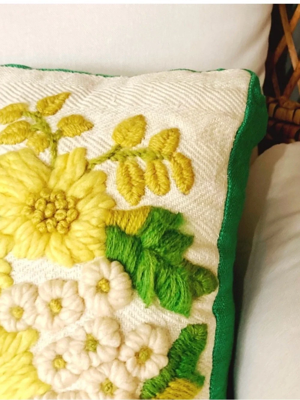 Vintage Cottagecore Chunky Crochet Crewel Floral Throw Pillow